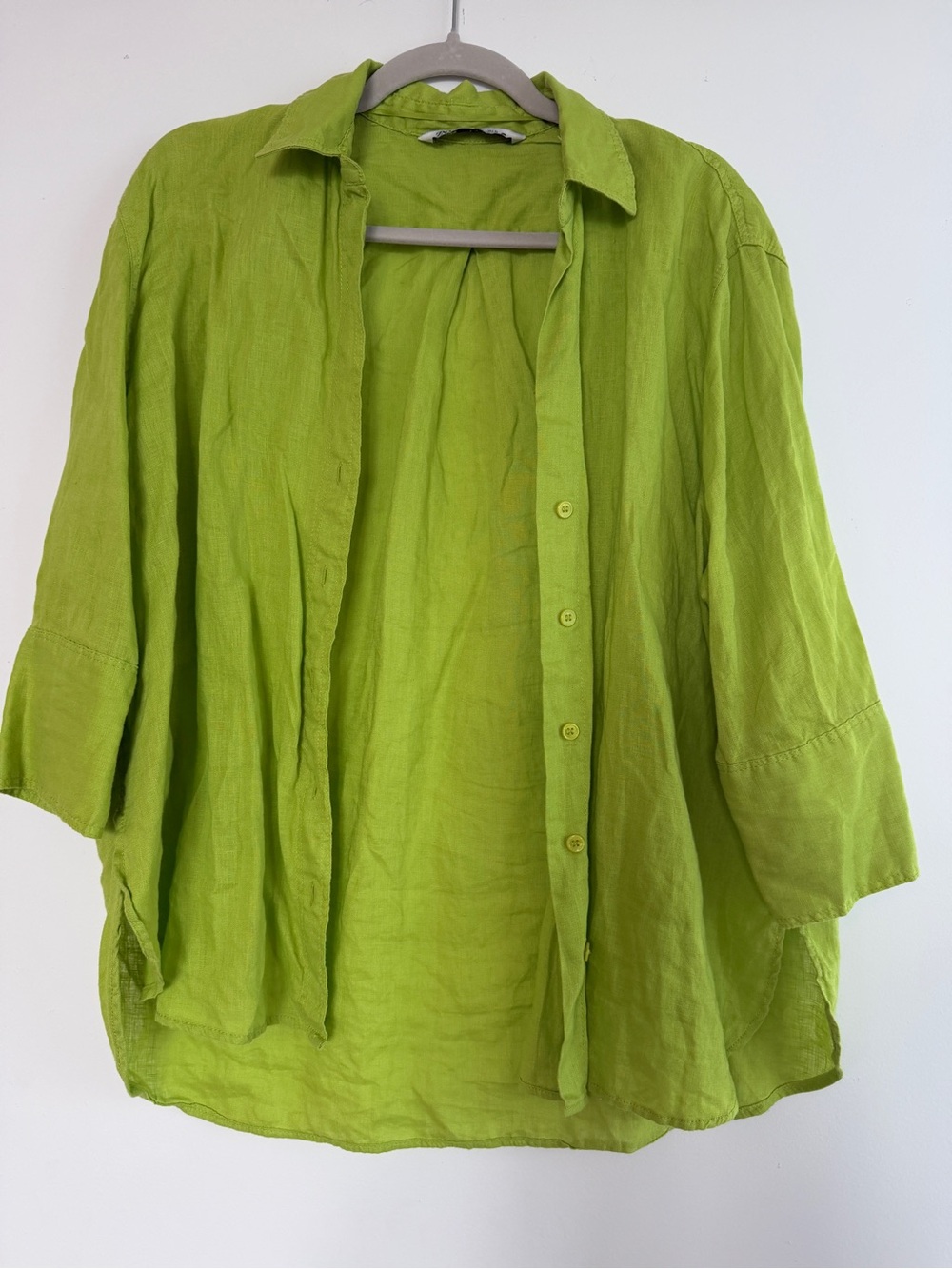 Zara Lime Green Linen Button-Down Shirt